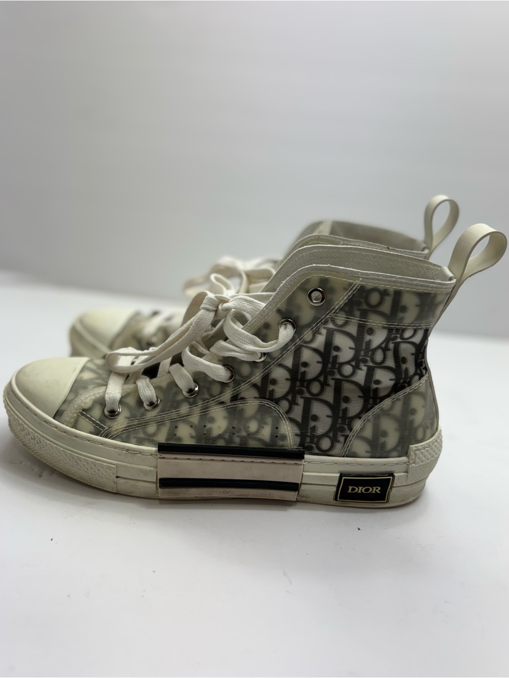 Translucent Lace-Up High Top Sneakers with Monogram - Picture 4 of 12